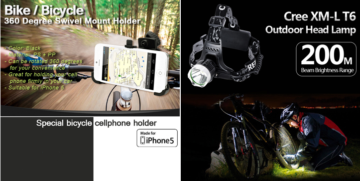 special bicycle cellphone holder and outdoor head lamp 